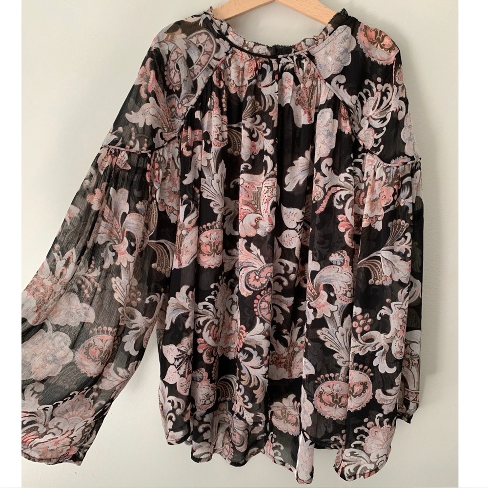LOFT • S Petite • Floral Paisley Wide Long Sleeve Chiffon Flowy Blouse